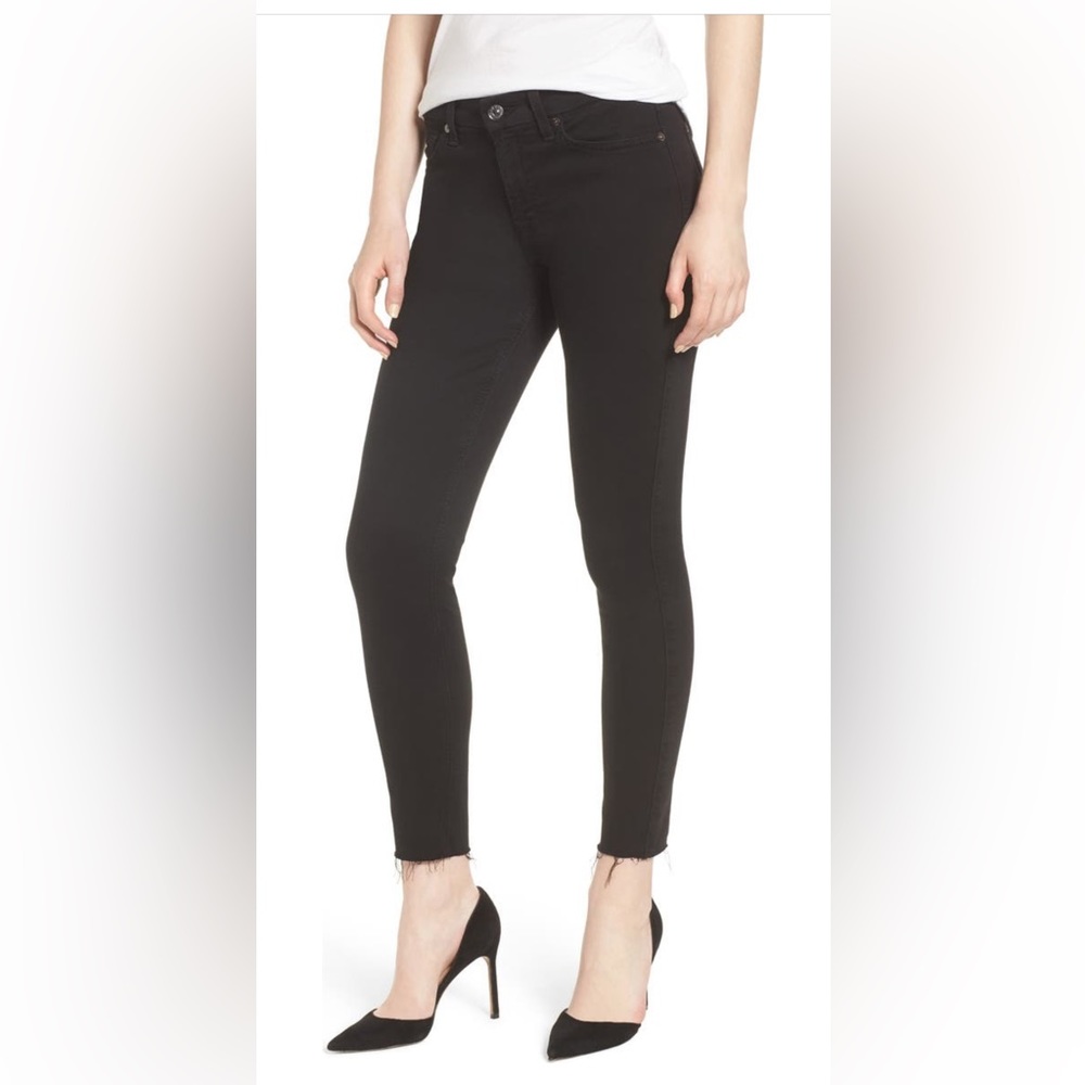 7 For All Mankind b(air) Raw Hem Black Crop Skinny Jeans